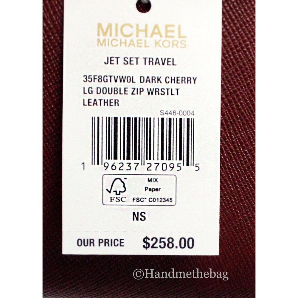 NEW Michael Kors Jet Set Travel Large Double Zip Wristlet Wallet Dark Cherry NWT - Picture 3 of 4